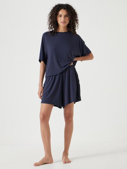 HUSH Nox Jersey Shorty Pyjama Set, Midnight Navy, Midnight Navy