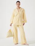 HUSH Contrast Piping Sateen Pyjama Set, Pale Yellow