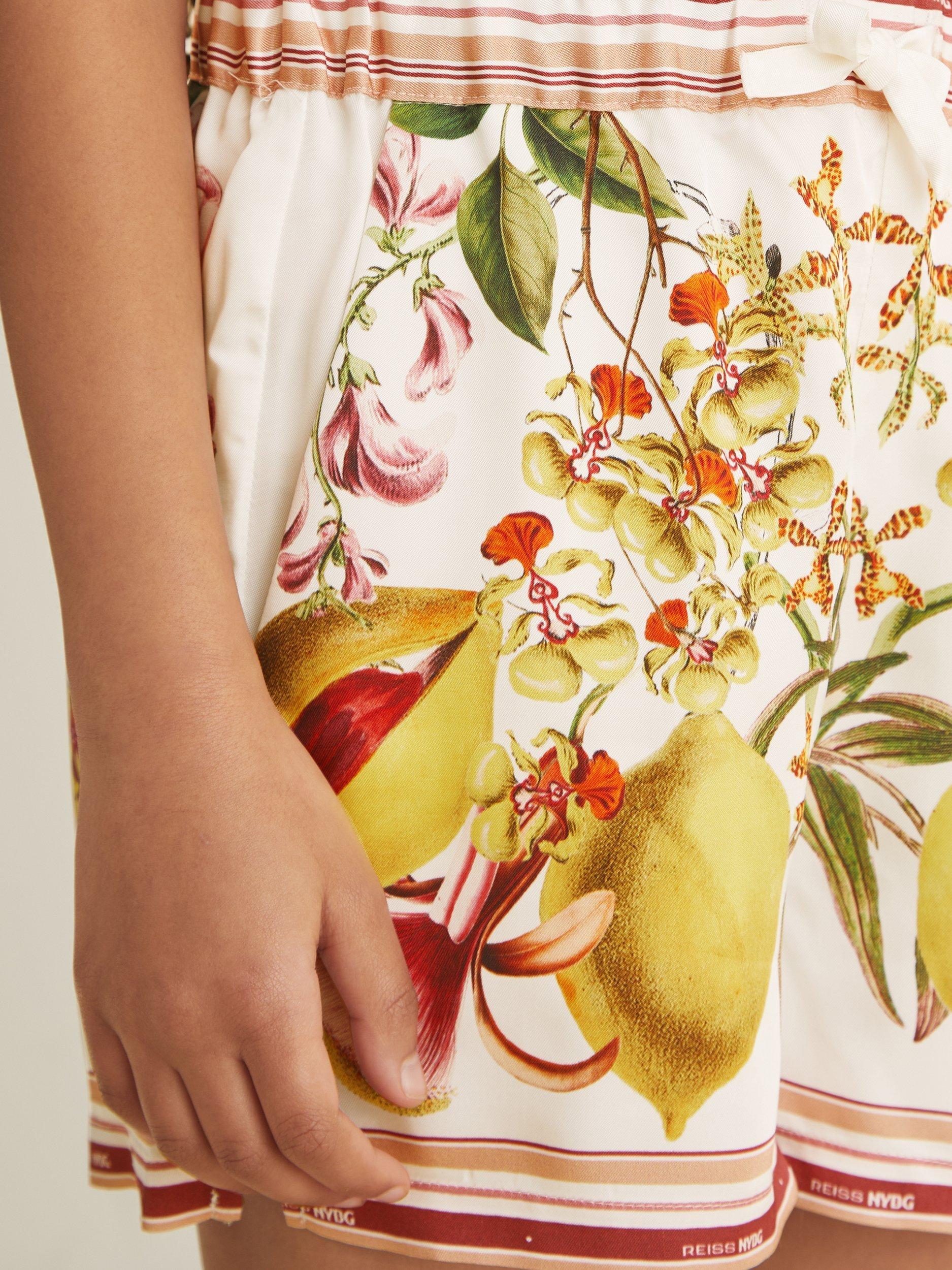 Product image 5 of 5, which shows Reiss New York Botanical Gardens Kids' Sammie Lemon Print Shorts, Ivory, 8-9 years