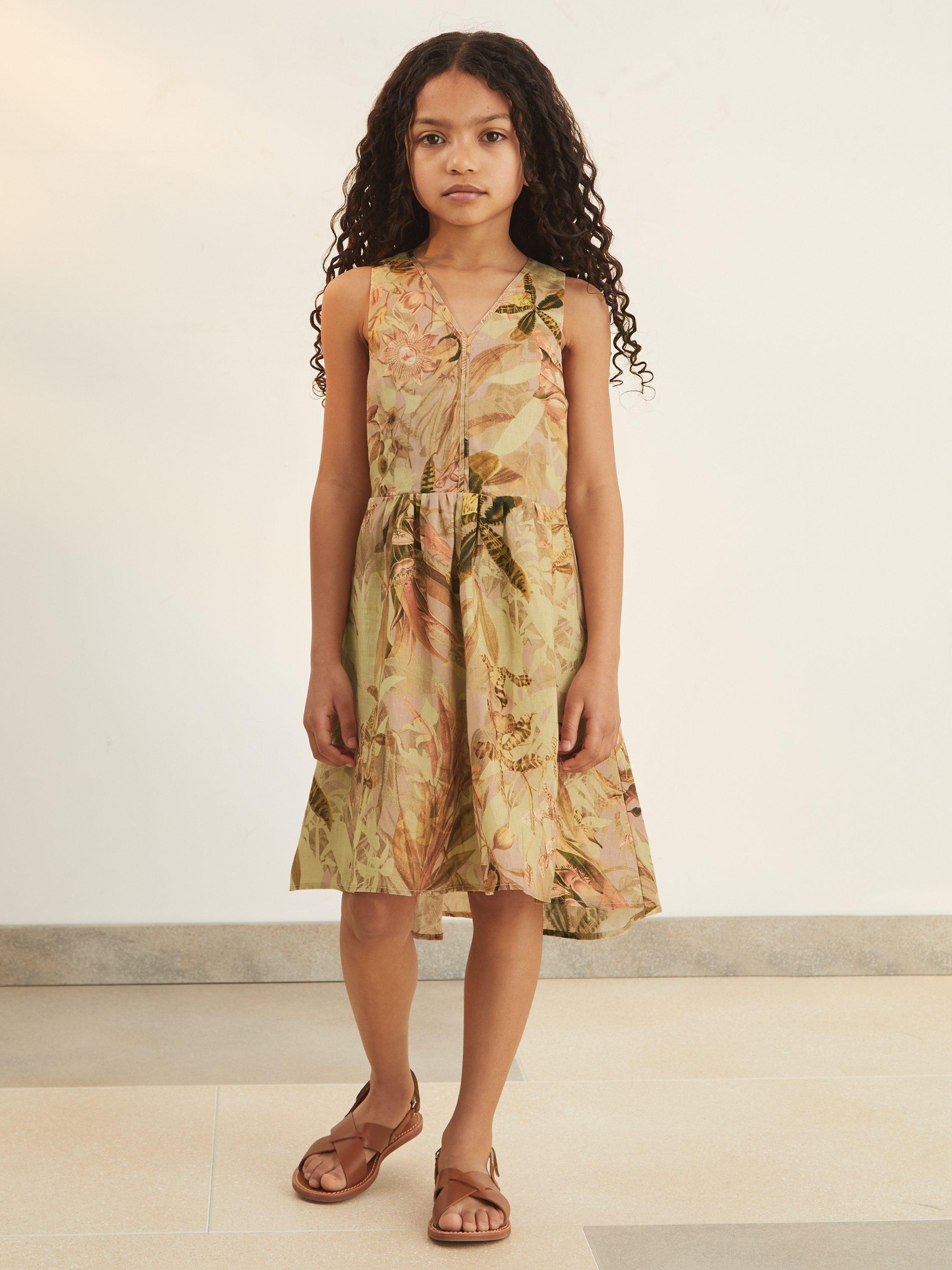 Reiss New York Botanical Gardens Kids' Anna Floral Print Dress, Khaki