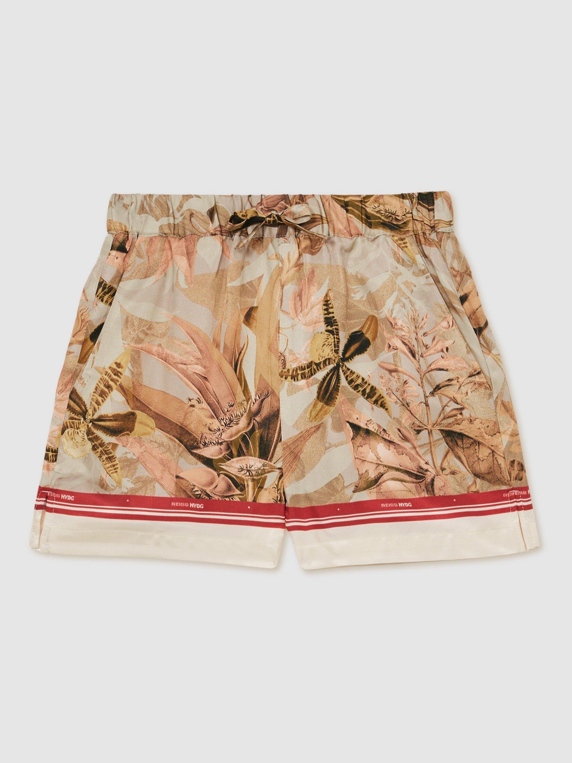 Product image 4 of 5, which shows Reiss New York Botanical Gardens Kids' Sammie Botanical Print Shorts, Khaki, 5-6 years