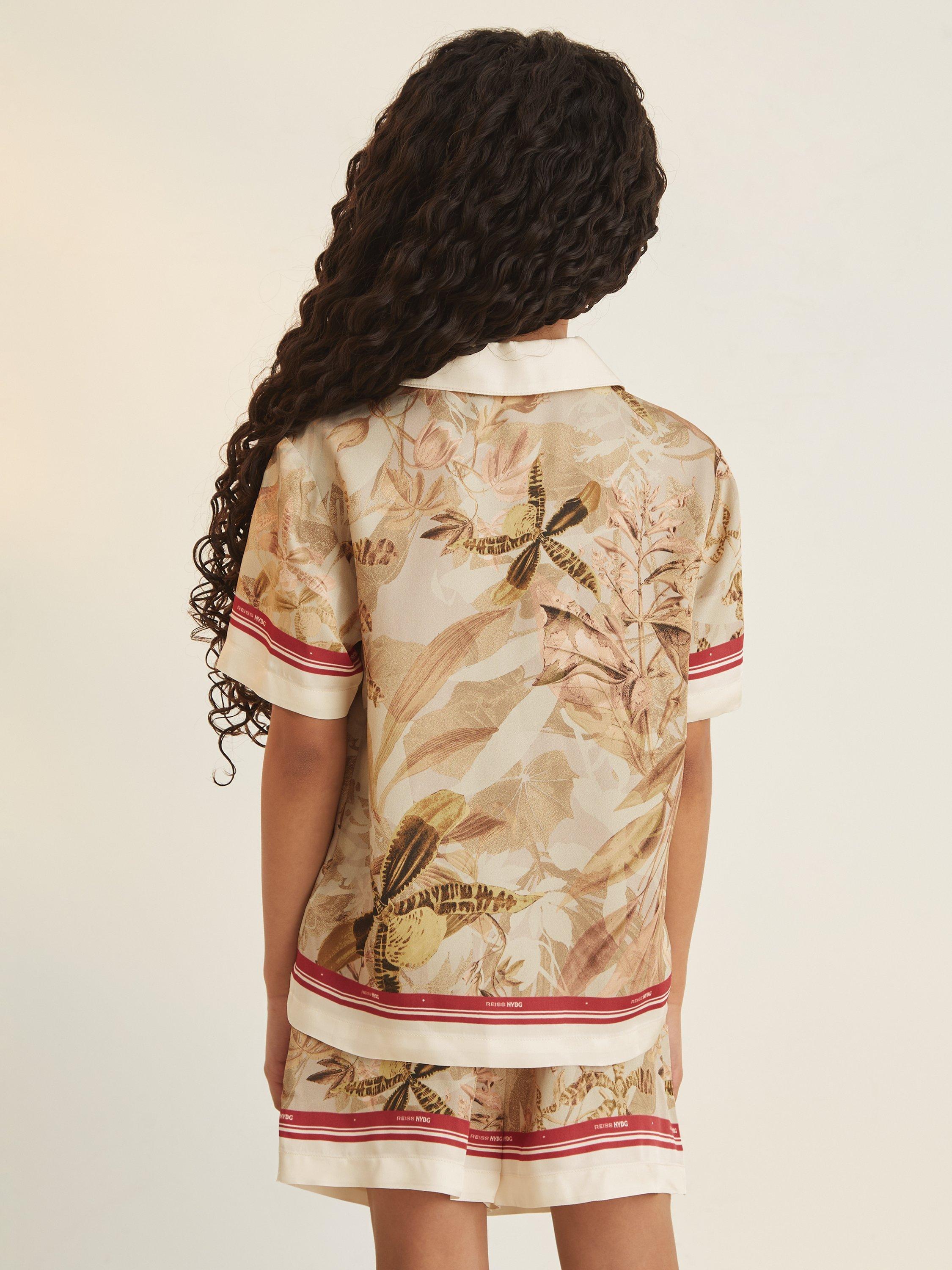 Product image 3 of 5, which shows Reiss New York Botanical Gardens Kids' Santana Floral Print Satin Shirt, Khaki/Multi, 4-5 years