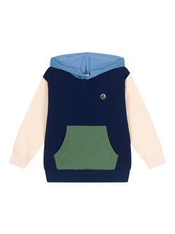 Petit Bateau Kids' Cotton Colour Block Hoodie, Medieval/Multi, Medieval/Multi