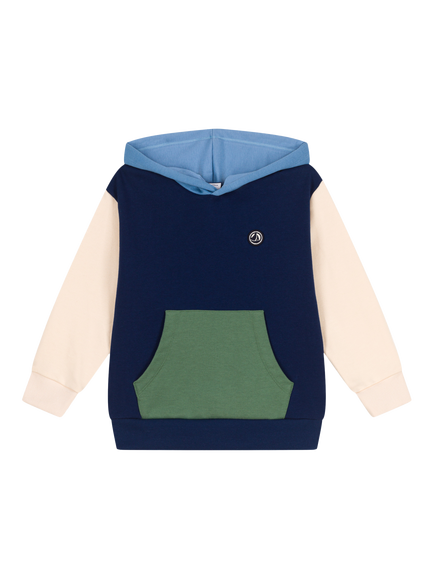 Petit Bateau Kids' Cotton Colour Block Hoodie, Medieval/Multi, Medieval/Multi