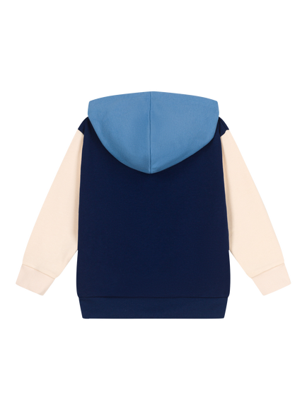 Petit Bateau Kids' Cotton Colour Block Hoodie, Medieval/Multi - view 2, Medieval/Multi