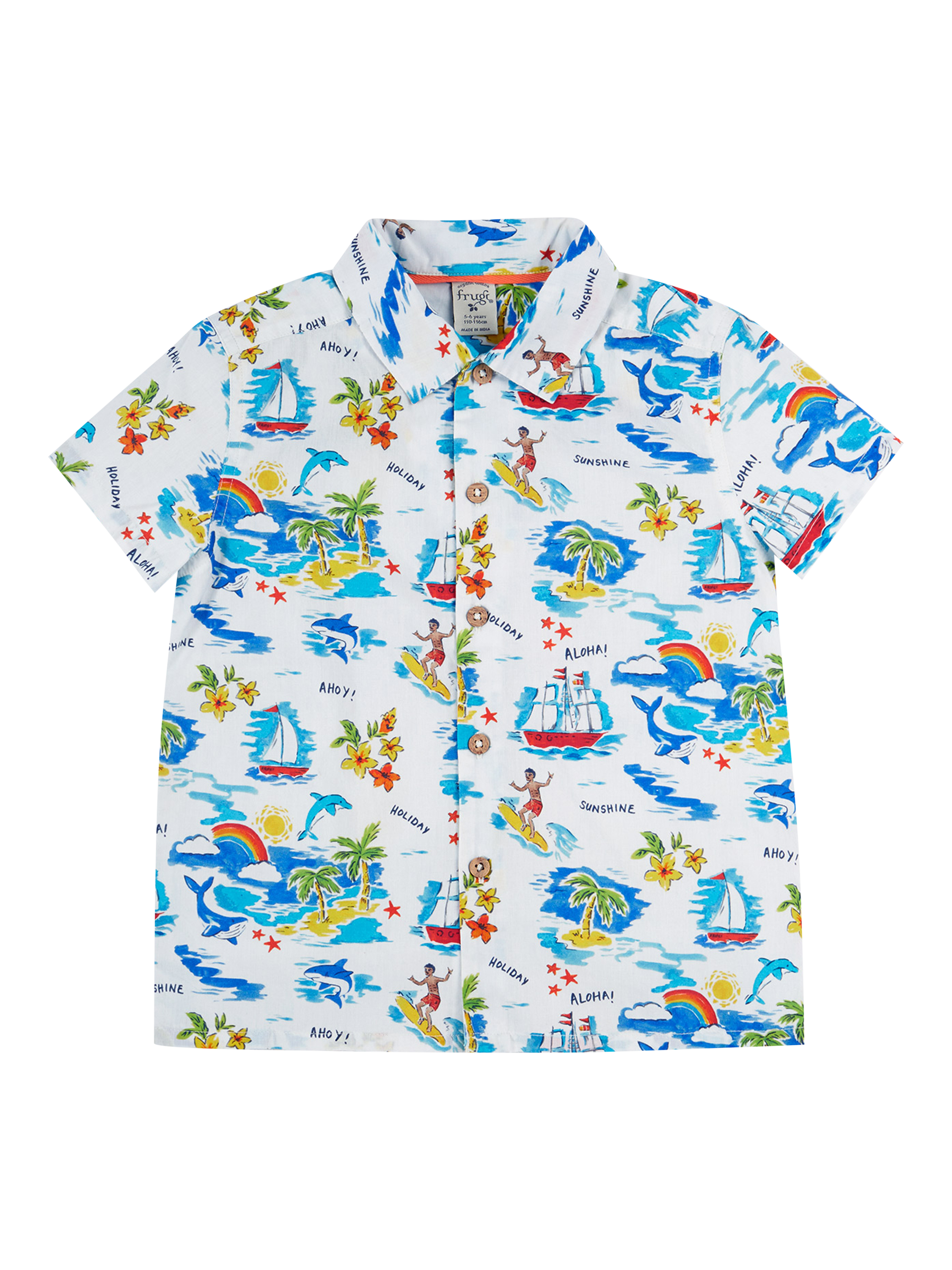 Product image 1 of 5, which shows Frugi Kids' Harvey Hawaiian Shirt, Multi, 2-3 years
