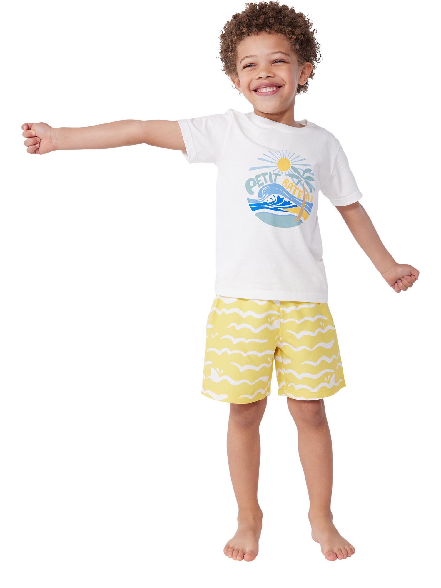 Product image 1 of 5, which shows Petit Bateau Kids' Printed T-Shirt, Marshmallow, 10 years