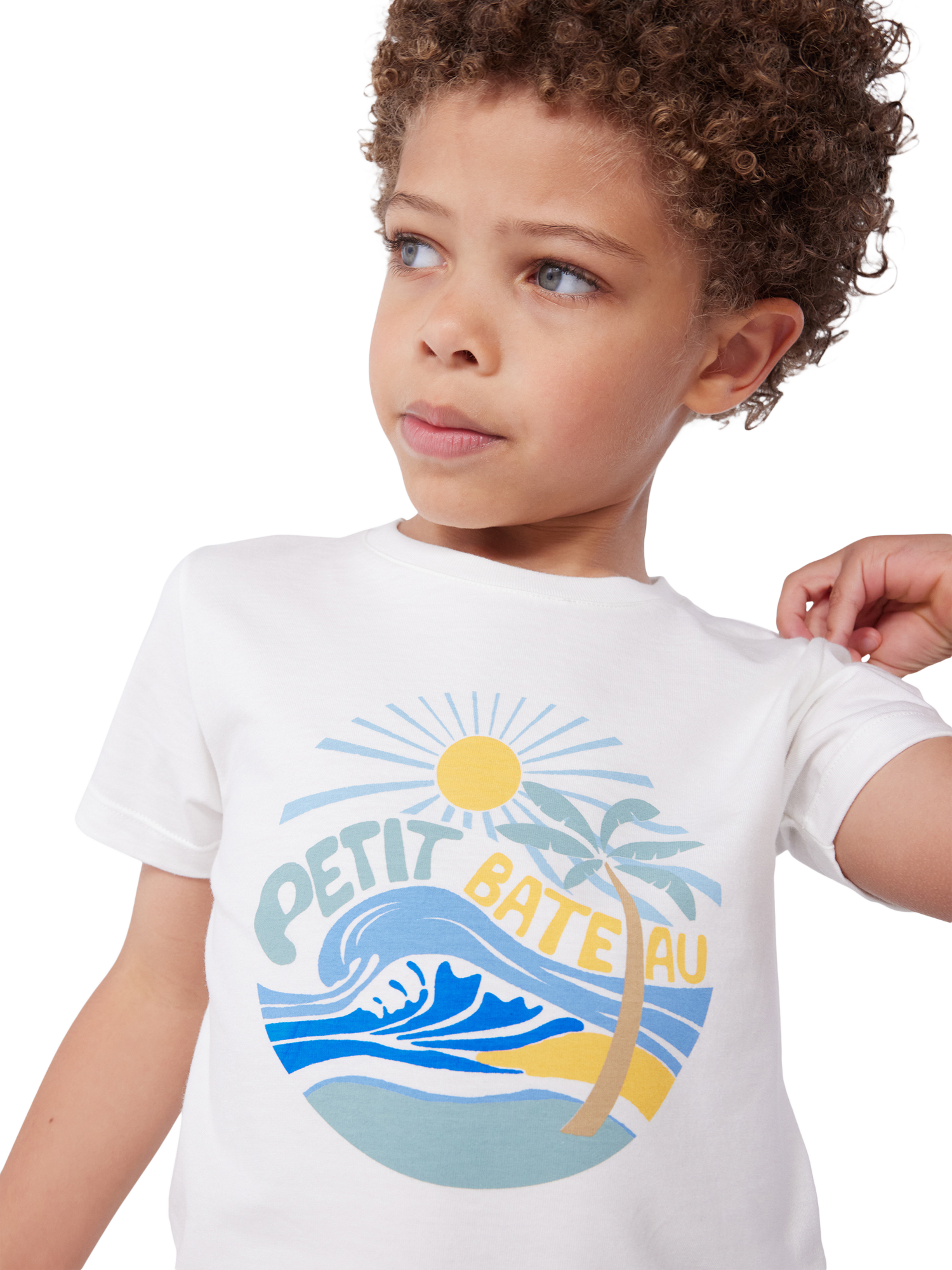 Product image 2 of 5, which shows Petit Bateau Kids' Printed T-Shirt, Marshmallow, 10 years