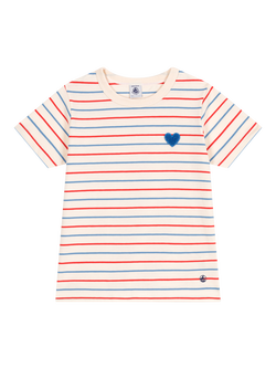 Petit Bateau Kids' Stripey Heart Print T-Shirt, Avalanche/Multico, Avalanche/Multico