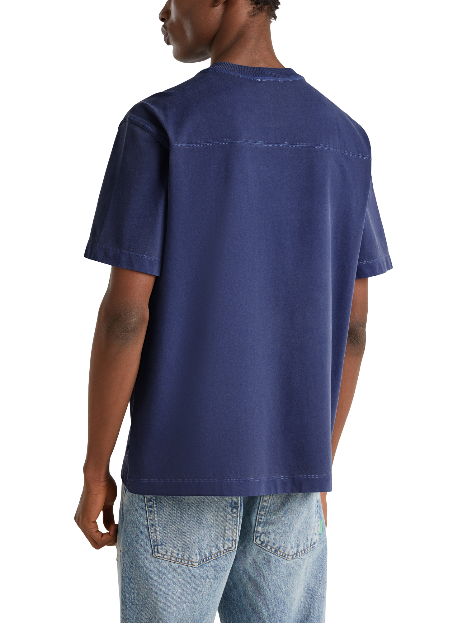 Product image 2 of 4, which shows Benetton Cotton Regular Fit Short Sleeve Garment Dyed T-Shirt, Blue, S