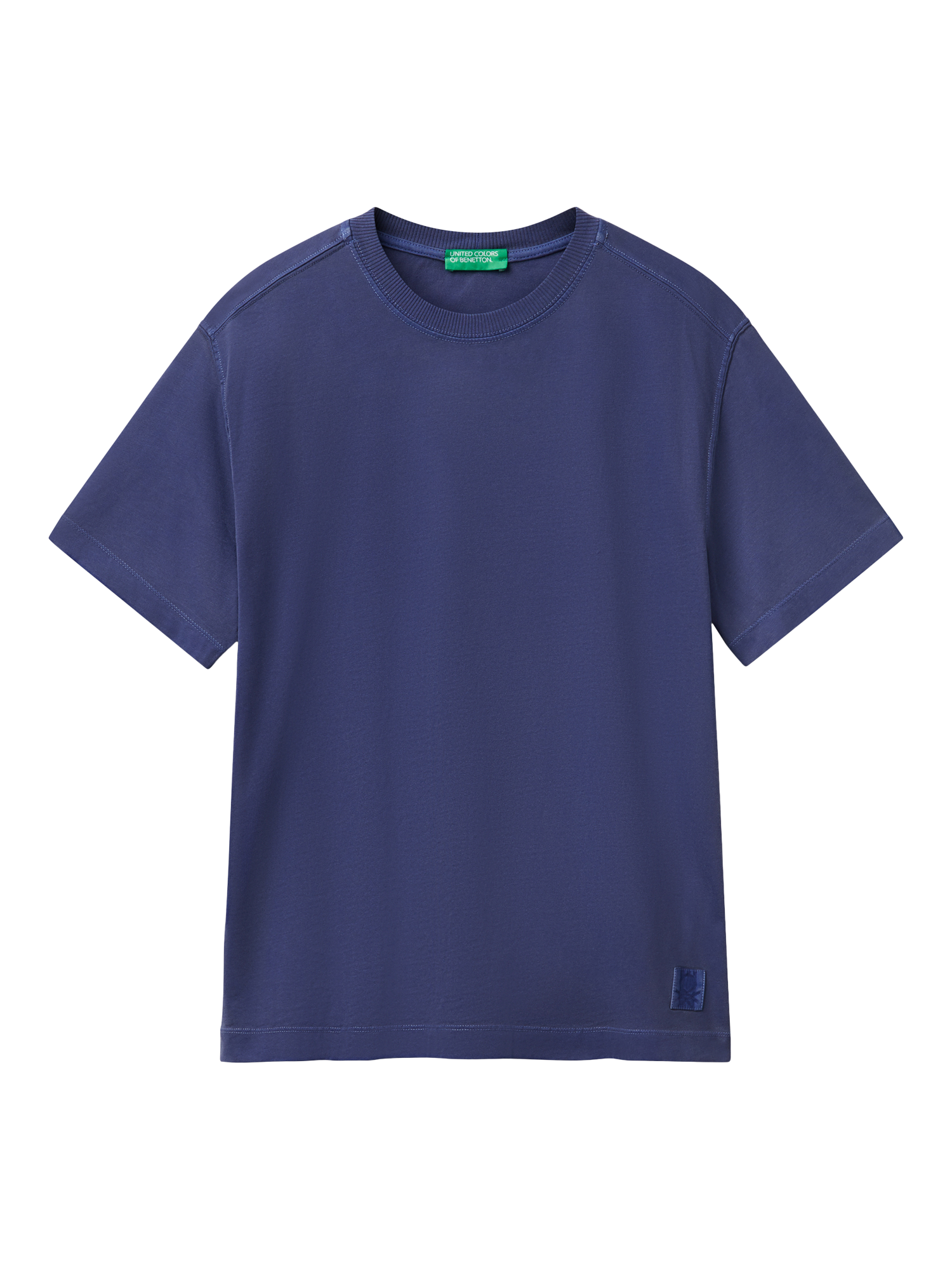 Product image 3 of 4, which shows Benetton Cotton Regular Fit Short Sleeve Garment Dyed T-Shirt, Blue, S