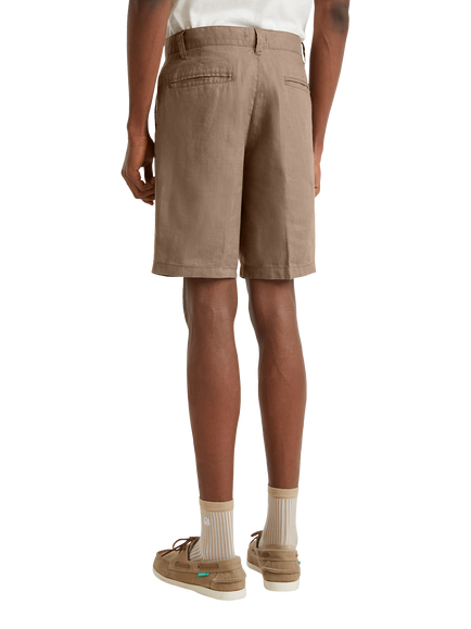 Benetton Linen Bermuda Shorts, Taupe - view 2, Taupe