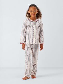 John Lewis Kids' Cotton Long Sleeved Striped Heart Pyjamas, Off White, Off White