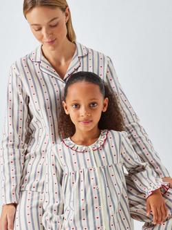 John Lewis Kids' Cotton Long Sleeved Striped Heart Pyjamas, Off White - view 2, Off White