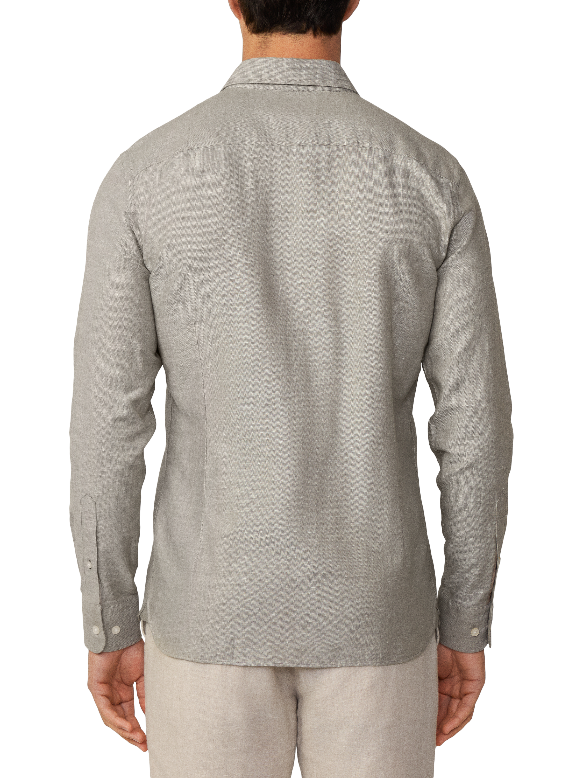 Product image 3 of 6, which shows Hackett London Linen Blend Tailored Fit Herringbone Shirt, Safari Green, XXL