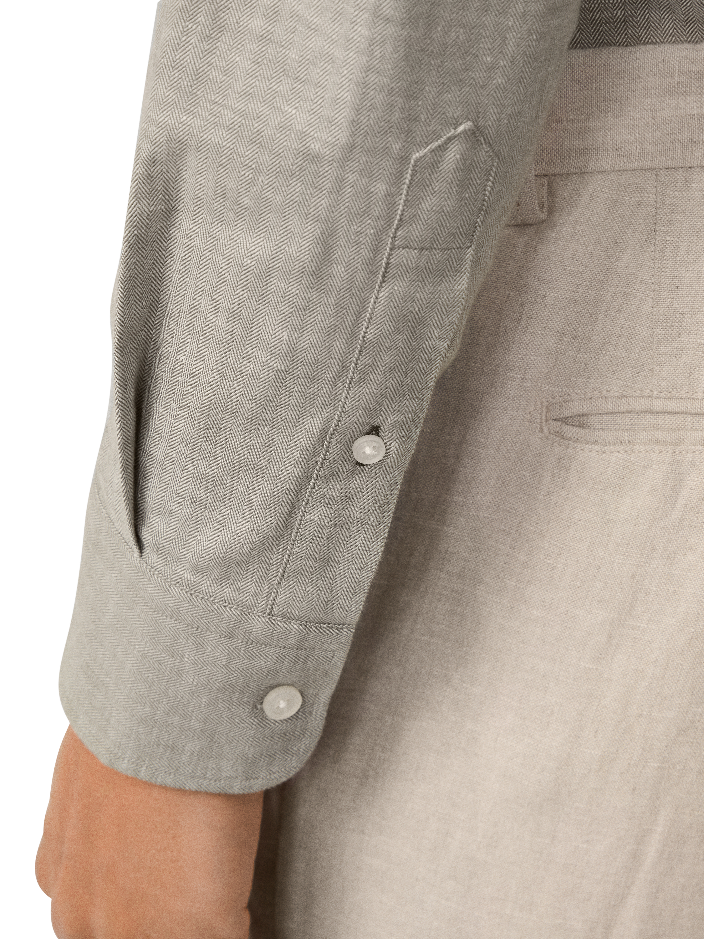 Product image 5 of 6, which shows Hackett London Linen Blend Tailored Fit Herringbone Shirt, Safari Green, XXL