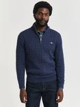 GANT Cotton Cable Knit Half-Zip Jumper, D Jeansblue Melange