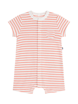 Petit Bateau Baby Cotton Stripe Romper, Marshmallow/Apricot, Marshmallow/Apricot