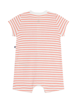 Petit Bateau Baby Cotton Stripe Romper, Marshmallow/Apricot - view 2, Marshmallow/Apricot