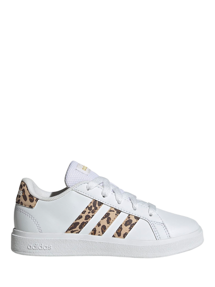 addias Kids' Grand Court 2.0 Lace-Up Shoes, White/Gold, White/Gold