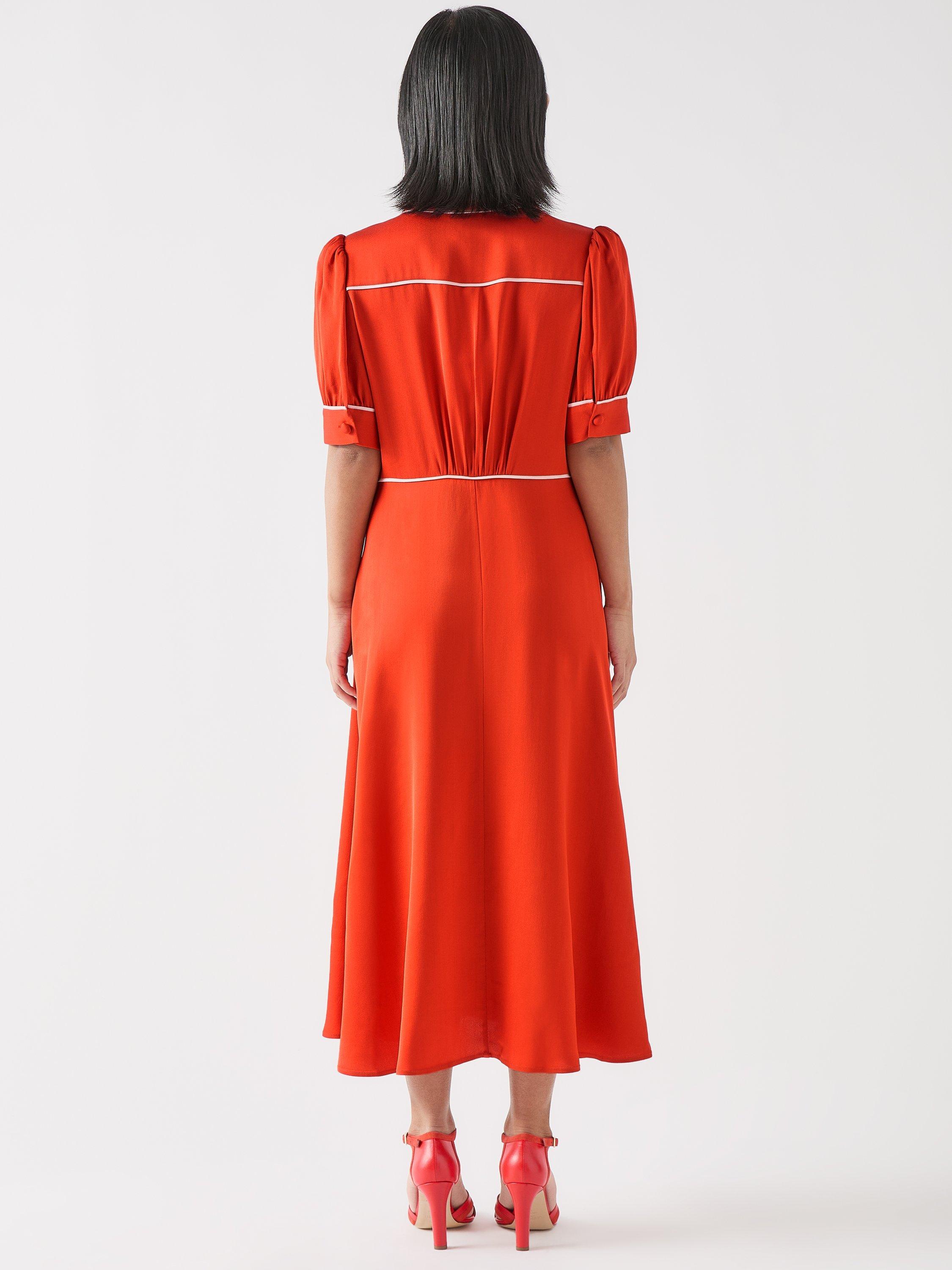 Product image 3 of 4, which shows L.K.Bennett Lou Petite Aurora Contrast Trim Viscose Satin Crepe Dress, Multi/Red, 6