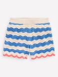 Mini Boden Kids' Fun Cotton Knit Shorts, Blue/Ivory Stripe