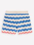 Mini Boden Kids' Fun Cotton Knit Shorts, Blue/Ivory Stripe