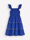 Mini Boden Kids' Addison Cotton Twirly Tiered Dress, Bright Blue