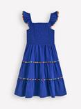 Mini Boden Kids' Addison Cotton Twirly Tiered Dress, Bright Blue