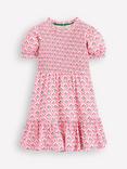 Mini Boden Kids' Aurora Cotton Shirred Tiered Dress, Pink Floral