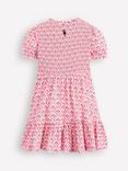 Mini Boden Kids' Aurora Cotton Shirred Tiered Dress, Pink Floral