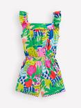Mini Boden Kids' Ciara Cotton Pom-Pom Trim Playsuit, Multi Tropical Fruit