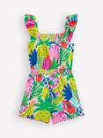 Mini Boden Kids' Ciara Cotton Pom-Pom Trim Playsuit, Multi Tropical Fruit