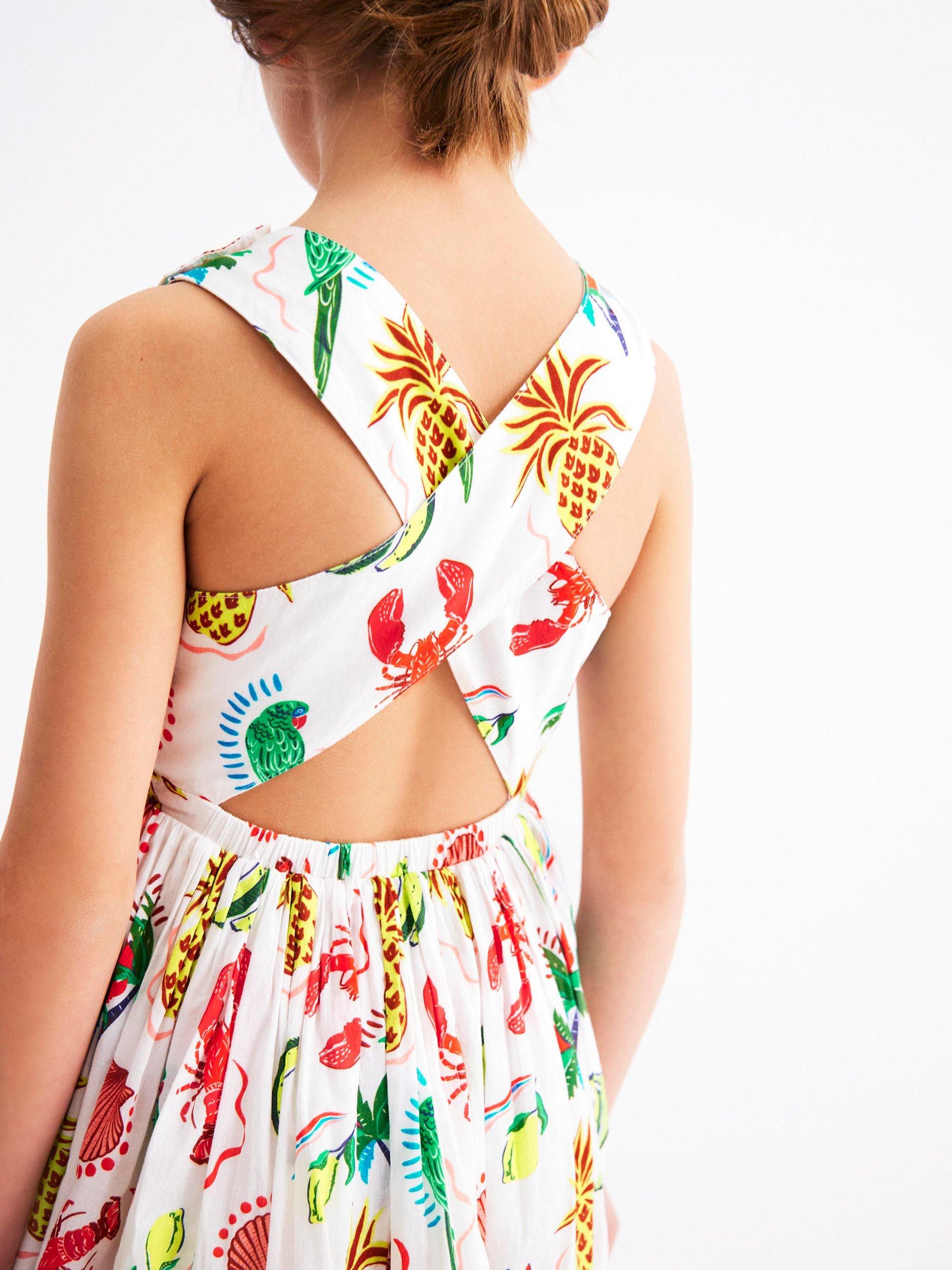 Product image 3 of 4, which shows Mini Boden Kids' Harper Cotton Holiday Print Cross-Back Dress, Multi, 2-3 years