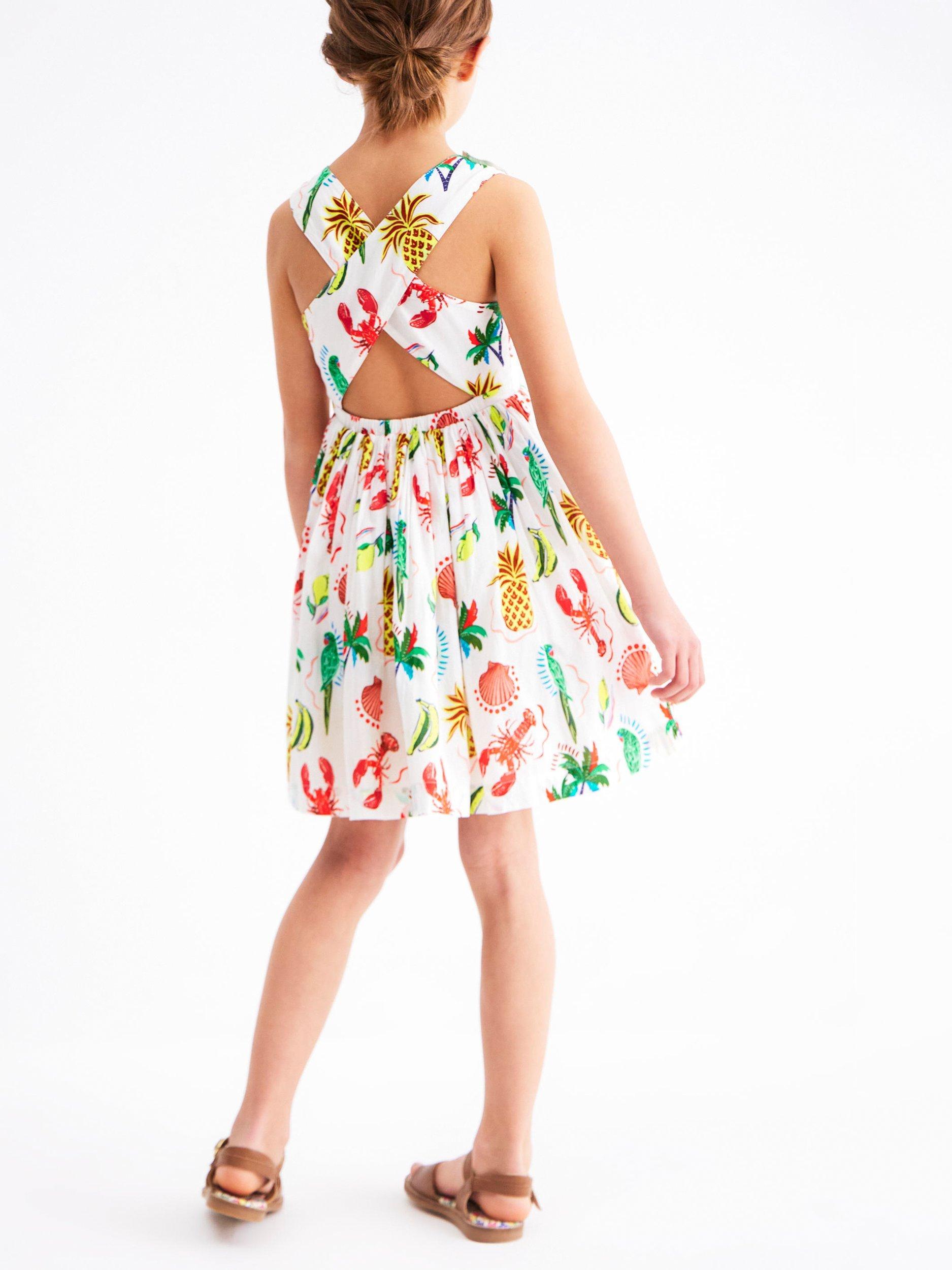 Product image 4 of 4, which shows Mini Boden Kids' Harper Cotton Holiday Print Cross-Back Dress, Multi, 2-3 years