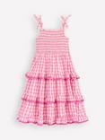 Mini Boden Kids' Odette Cotton Tiered Dress, Pink Gingham Daisies