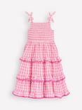Mini Boden Kids' Odette Cotton Tiered Dress, Pink Gingham Daisies