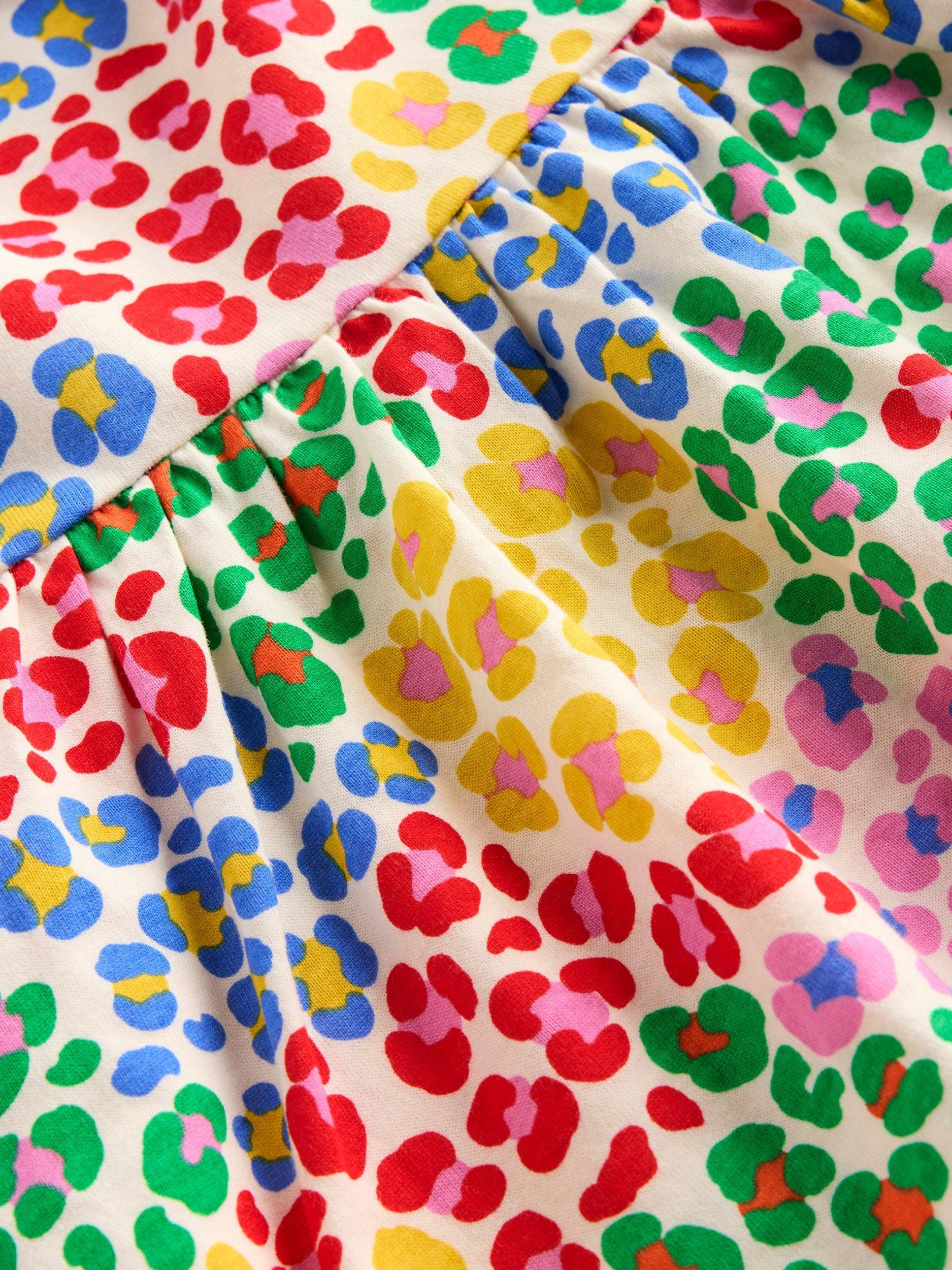 Product image 3 of 3, which shows Mini Boden Kids' Posie Cotton Frill Sleeve Dress, Multi Leopard, 3-4 years