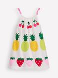 Mini Boden Kids' Cotton Strappy Applique Top, Soft Ivory Fruit