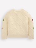 Mini Boden Kids' Cotton Embroidered Tile Cardigan,  Ecru Tropical Tile