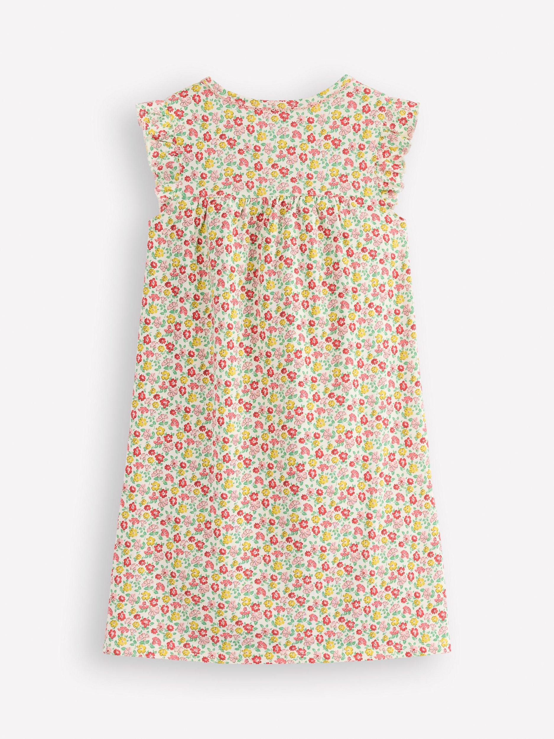 Product image 2 of 3, which shows Mini Boden Kids' Floral Short Sleeve Nightdress, Multi/Flowerbed, 2-3 years