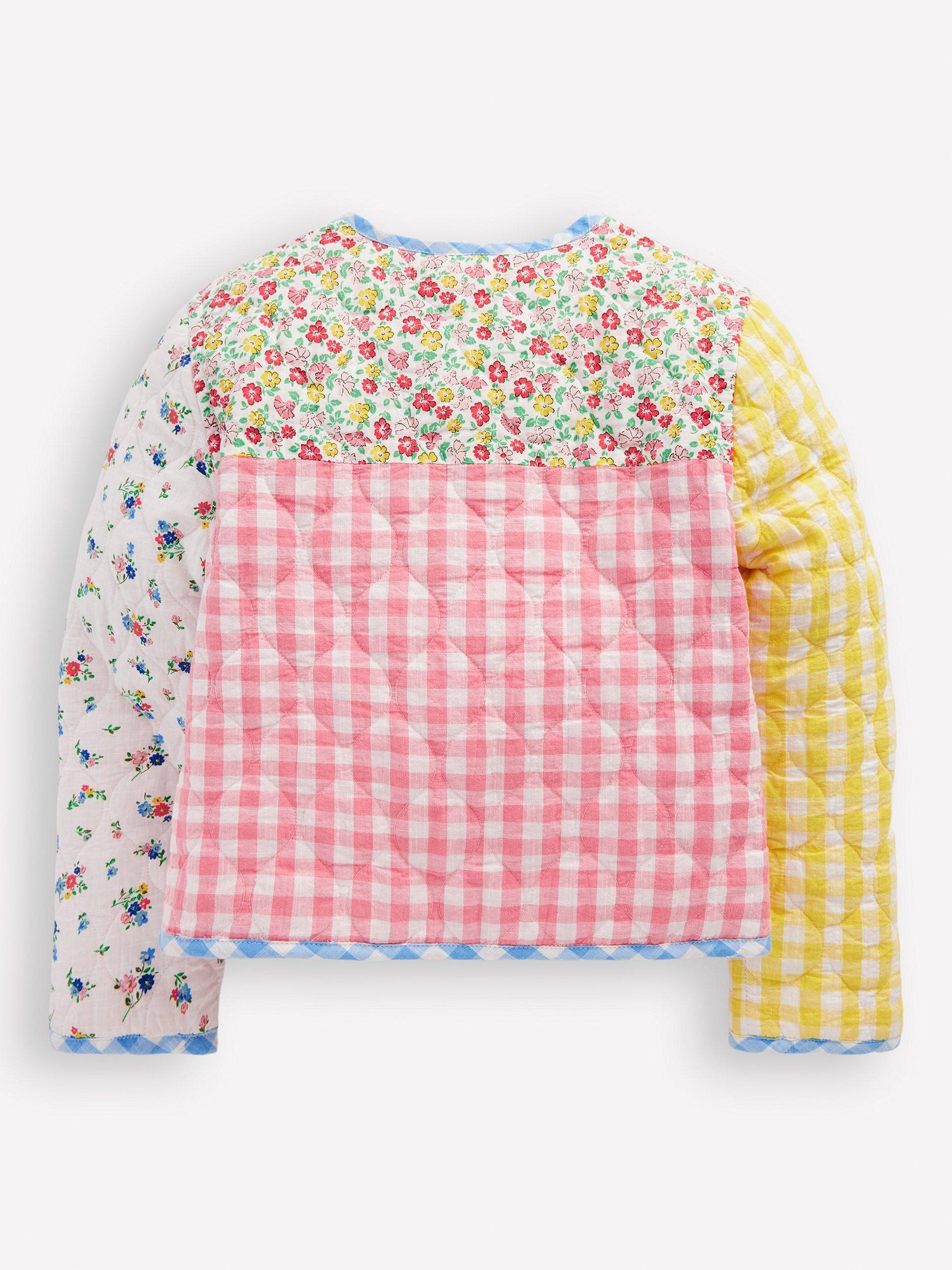 Product image 2 of 3, which shows Mini Boden Kids' Aurore Cotton Reversible Jacket, Patchwork Floral, 4-5 years