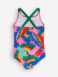 Mini Boden Kids' Cross-Back Printed Swimsuit, Multi Rainbow Parrot