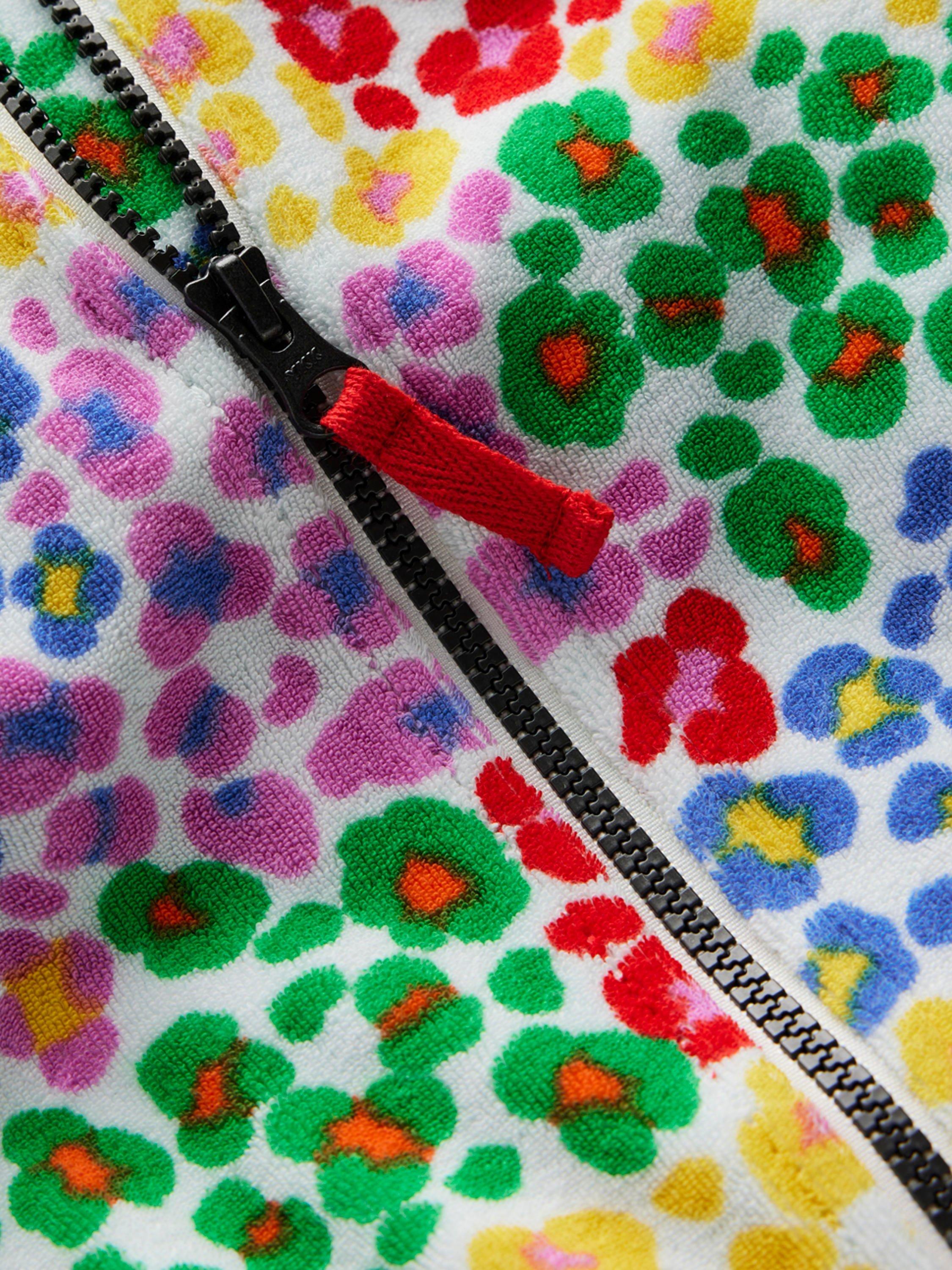 Product image 3 of 3, which shows Mini Boden Kids' Romie Towelling Zip-Up Hoodie, Multi Leopard, 2-3 years