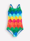 Mini Boden Kids' Selena Multi-Strap Swimsuit, Multi Scallop Stripe