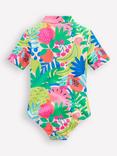 Mini Boden Kids' Zip-Up Short Sleeve Swimsuit, Multi Tropical Fruit