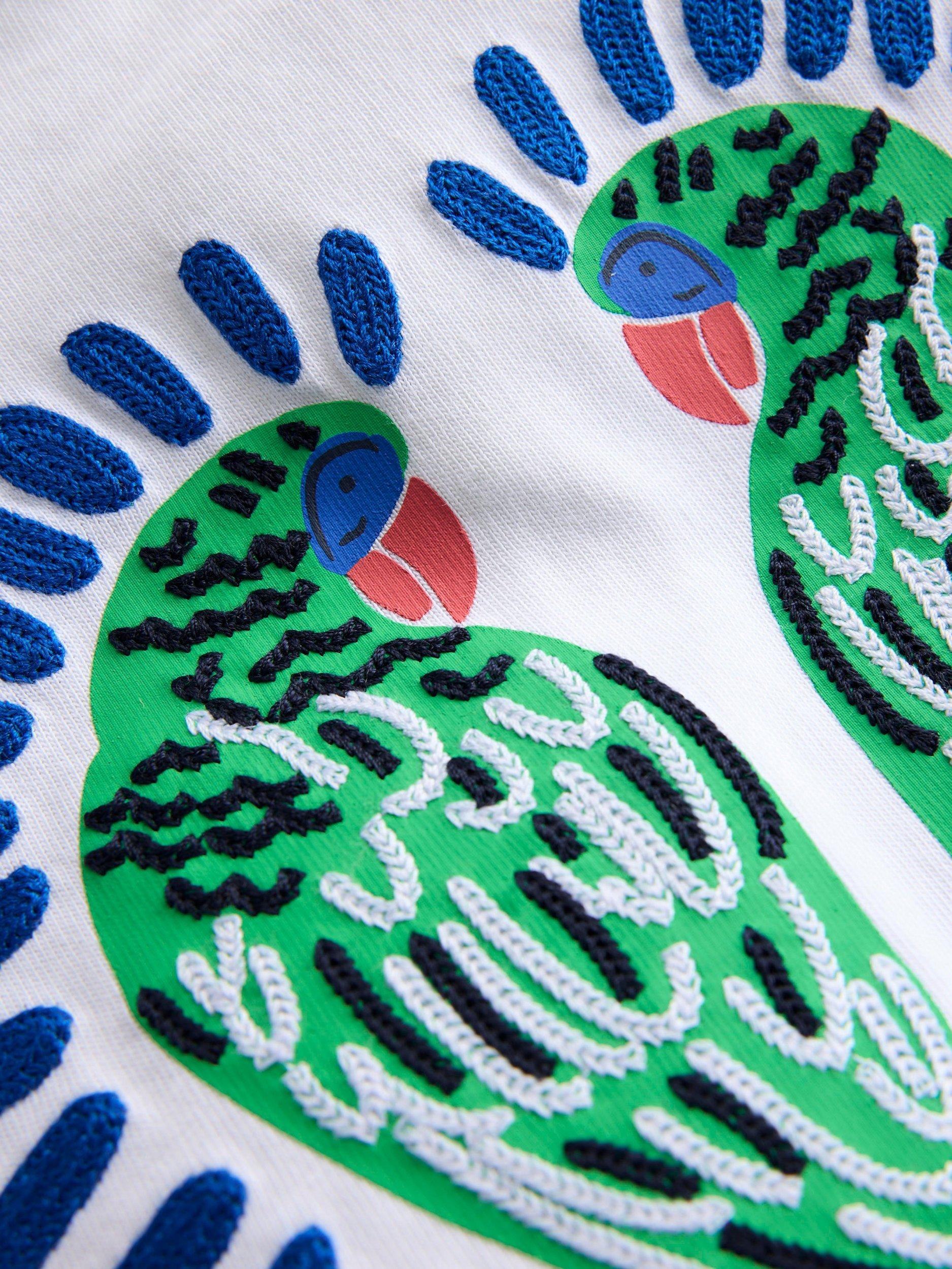 Product image 3 of 3, which shows Mini Boden Kids' Cotton Parrot T-Shirt, White Birds, 3-4 years