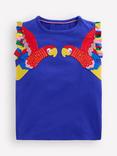 Mini Boden Kids' Cotton Flutter Sleeve Top, Bright Blue Parrot