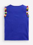 Mini Boden Kids' Cotton Flutter Sleeve Top, Bright Blue Parrot