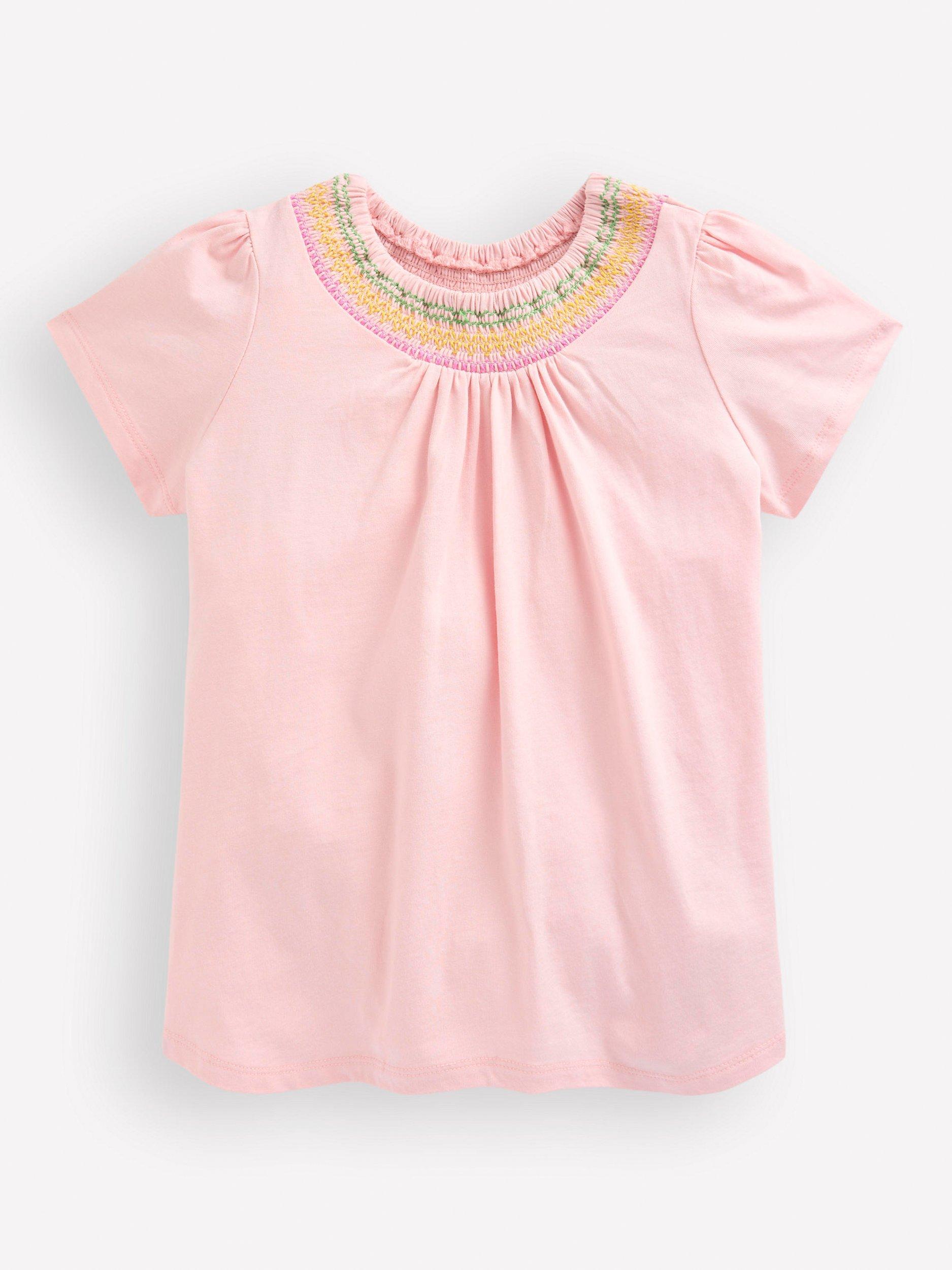 Mini Boden Kids' Cotton Jersey Smocked Top, Chalk Pink